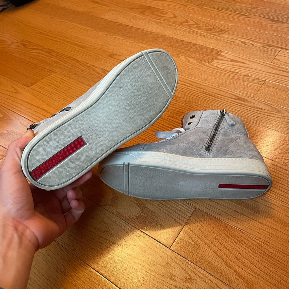 Suede Prada Lace up High Top Sneakers                      - Size 7 - Picture 4 of 4